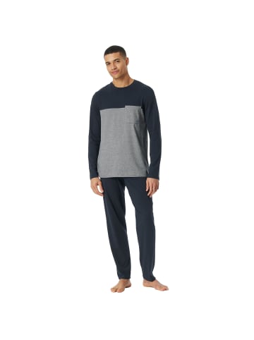 Schiesser Pyjama in Dunkelblau/Grau
