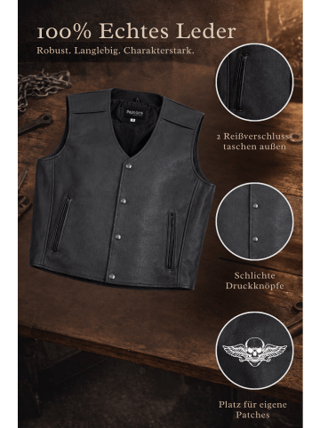 PAULGOS Lederweste Biker Kutte Echtleder BW3 in schwarz