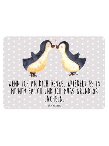 Mr. & Mrs. Panda Blechschild Pinguine Kuss mit Spruch in Grau Pastell