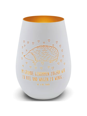 Mr. & Mrs. Panda Glas Windlicht Igel Herzen mit Spruch in Weiß
