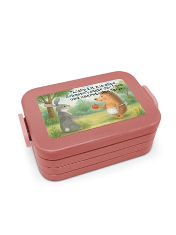 Mr. & Mrs. Panda Bento Box Hase Igel Design mit Spruch in Rot Pastell
