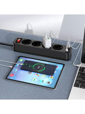 HOCO HOCO 4-fach Steckdosenleiste + 2 x USB QC3.0 18W + Typ C PD 20W in Schwarz