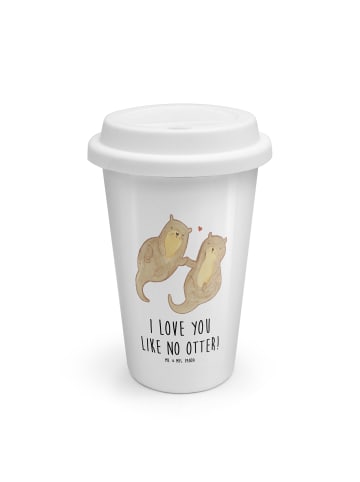 Mr. & Mrs. Panda To Go Becher Otter Hände halten mit Spruch in Weiß