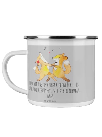 Mr. & Mrs. Panda Camping Emaille Tasse 15. Hochzeitstag Gläserne... in Heather Grey