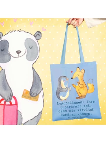 Mr. & Mrs. Panda Tasche Logopädin Superkraft mit Spruch in Sky Blue