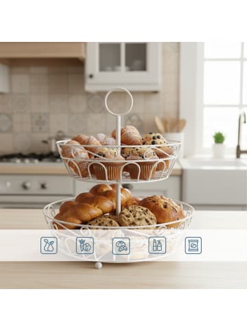 relaxdays Obst Etagere in Weiß - (H)30 x Ø 31 cm