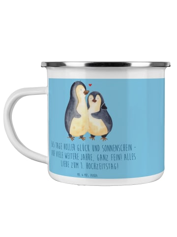 Mr. & Mrs. Panda Camping Emaille Tasse 1. Hochzeitstag Papierhoc... in Sky Blue