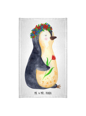 Mr. & Mrs. Panda Handtuch Klein Pinguin Blumen ohne Spruch in Weiß