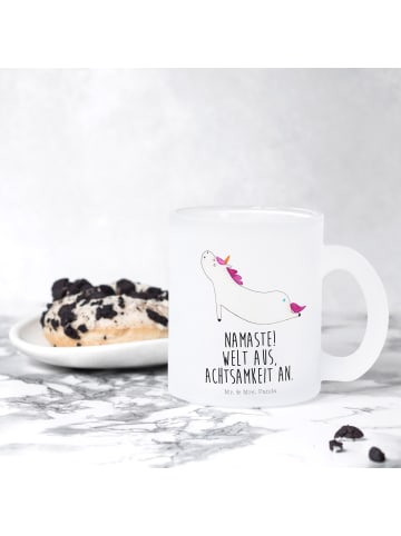 Mr. & Mrs. Panda Kaffeetasse Einhorn Yoga mit Spruch in Transparent