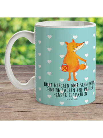 Mr. & Mrs. Panda Kaffeetasse Fuchs Laterne mit Spruch in Türkis Pastell