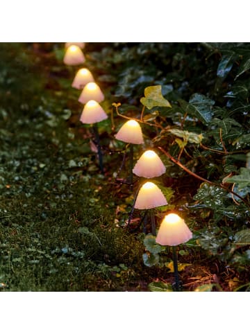 MARELIDA LED Licherkette Mini Pilze 20 Gartenstecker 8 Funkt. Timer L: 3,8m in weiß