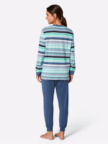WITT WEIDEN Schlafanzug in jeansblau-mint-geringelt