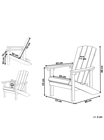 Beliani Gartenstuhl ADIRONDACK in Grün - (W) 75 x (H) 88 x (L) 88 cm