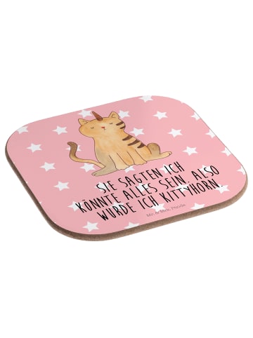 Mr. & Mrs. Panda Bierdeckel Einhorn Katze mit Spruch in Rot Pastell