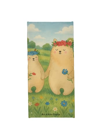 Mr. & Mrs. Panda Badehandtuch Bären mit Blumenkranz Design ohne ... in Blau Pastell