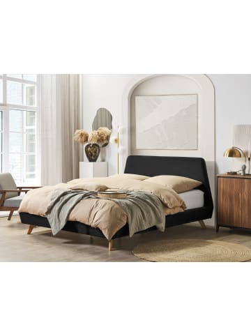 Beliani Doppelbett VIENNE in Schwarz/Heller Holzfarbton - (W) 200 x (H) 103 x (L) 220 cm