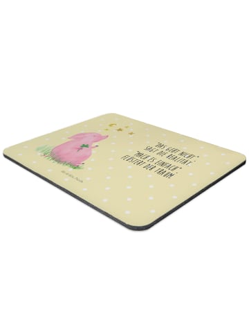 Mr. & Mrs. Panda Mousepad Schwein Glück mit Spruch in Gelb Pastell