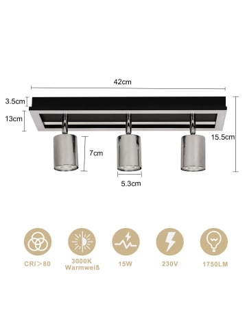 ZMH Deckenleuchte LED in schwarz 3-flammige GU10 Warmweiß 15W schwenkbar Deckenspot