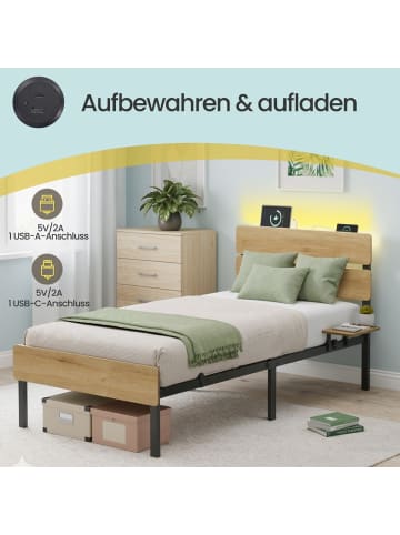 VASAGLE Bettgestell Barnet in Sandbraun, Schwarz - (B)98 x (H)101.3 x (T)215.3 cm
