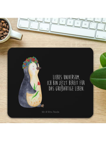 Mr. & Mrs. Panda Mauspad Pinguin Blumen mit Spruch in Schwarz