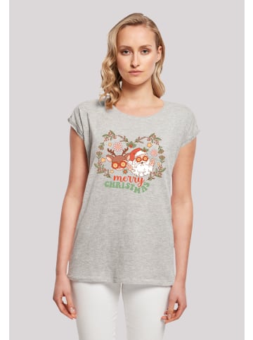 F4NT4STIC T-Shirt Weihnachten Hippie Santa And Reindeer in grau meliert