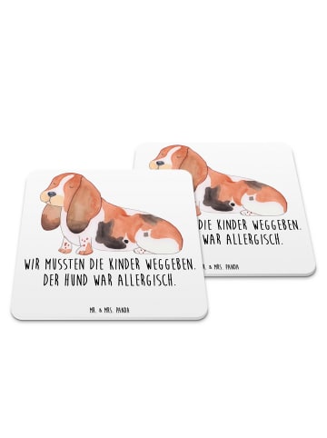 Mr. & Mrs. Panda Glasuntersetzer Hund Basset Hound mit Spruch in Weiß