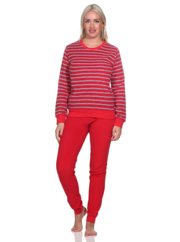 NORMANN Frottee Schlafanzug langarm Pyjama Bündchen - 82745 in rot
