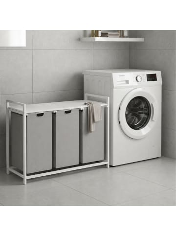 relaxdays Wäschesammler in Grau/ Weiß - (B)109,5 x (H)73,5 x (T)33 cm
