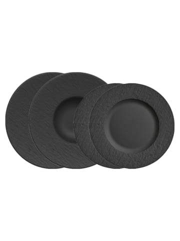 Villeroy & Boch 4-tlg. Teller-Set Manufacture Rock in Schwarz – in schwarz