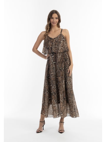 faina Damen Maxikleid Mit Schlangenprint in Beige Schlange