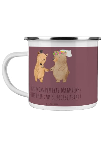 Mr. & Mrs. Panda Camping Emaille Tasse 3. Hochzeitstag Lederhoch... in Kaffa Coffee