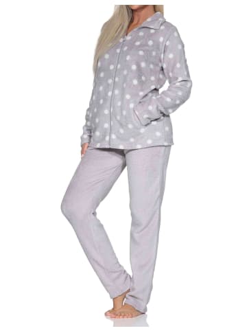 NORMANN Hausanzug Tupfen Coralfleece in grau