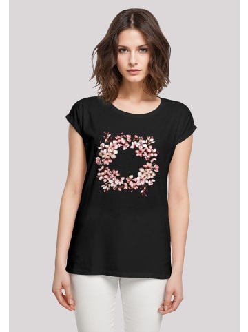 F4NT4STIC T-Shirt Rosa Frühlings Blumenkranz Dekor in schwarz