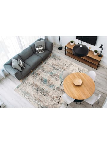 Kayoom Kurzflor Teppich Anouk 325 in taupe - türkis - rechteckig