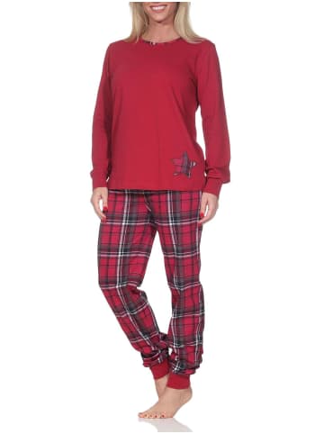 NORMANN Schlafanzug Pyjama langarm Bündchen Sternmotiv in rot