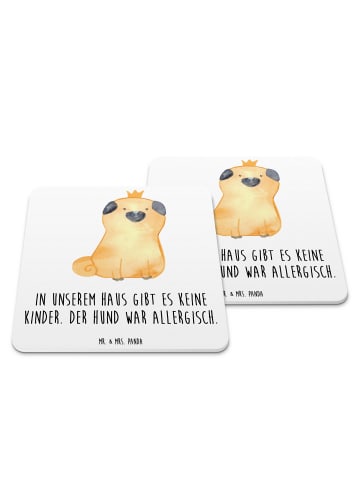 Mr. & Mrs. Panda Glasuntersetzer Mops Krone mit Spruch in Weiß