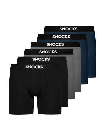 SNOCKS Lange Boxershorts Mix (Schwarz/Grau/Dunkelblau) 6 Stück