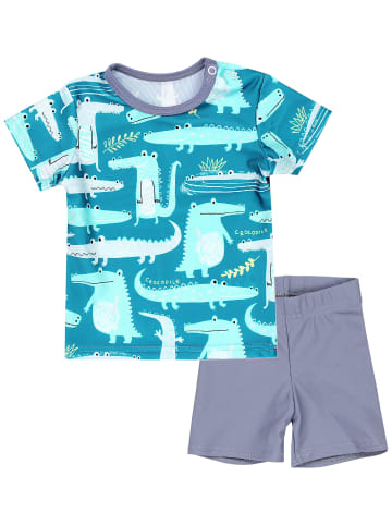 Aquarti Baby Jungen Bade-Set Zweiteiliger Badeanzug T-Shirt Hose in blau/grau