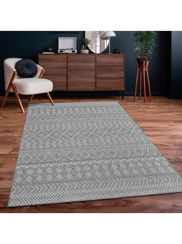 Teppich Kurzflor Rauten Wohnzimmer in Grau