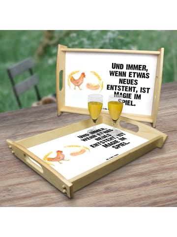 Mr. & Mrs. Panda Holztablett Huhn Stolz mit Spruch in Weiß