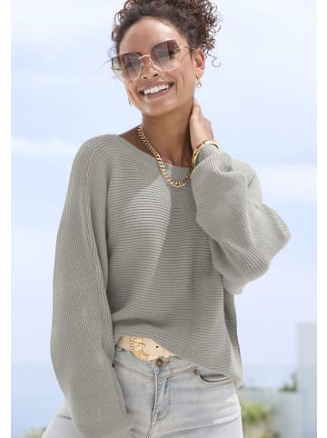 LASCANA Rundhalspullover in grau meliert