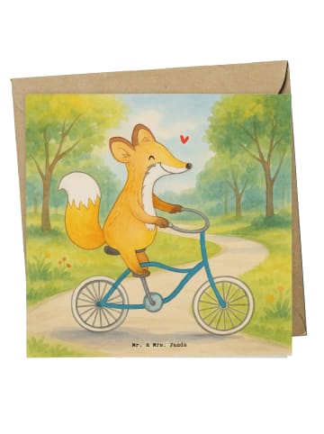 Mr. & Mrs. Panda Klappkarte Fuchs Fahrrad fahren Design ohne Spruch in Weiß