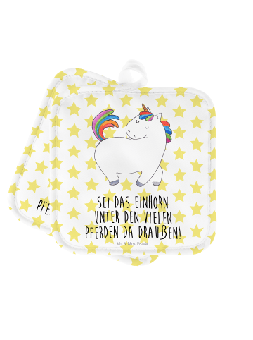 Mr. & Mrs. Panda Topflappen Einhorn Stolzieren mit Spruch in Weiß