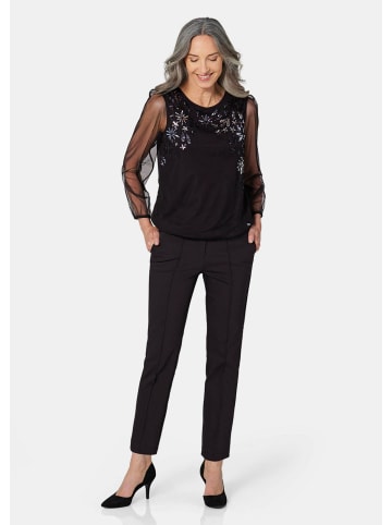GOLDNER Langarmshirt mit transparenten Ärmeln in schwarz / silberfarben / gemustert