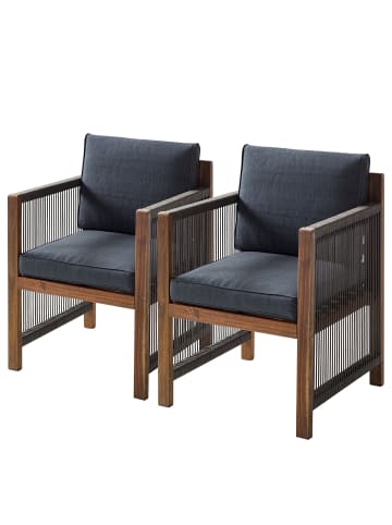 home24 Diningstuhl Bayton 2er-Set mit Armlehnen in Grau / Braun