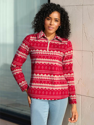 Sieh an! Fleeceshirt in rot-beige-bedruckt