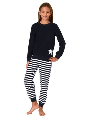 NORMANN Frottee Schlafanzug Bündchen Pyjama Sterne - 82583 in navy