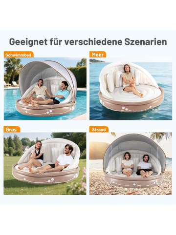 COSTWAY Aufblasbare Badeinsel mit Dach für 2 Erwachsene in Beige