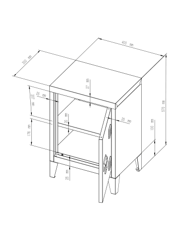 en.casa Nachtschrank Inari 2VE in Schwarz (H)57cm (B)40cm (T)30cm