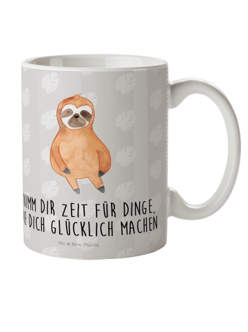 Mr. & Mrs. Panda Kindertasse Faultier Zufrieden mit Spruch in Grau Pastell